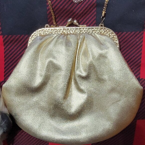 Vintage 1950's Gold Lame Evening Bag/Clutch Purse - Picture 1 of 2